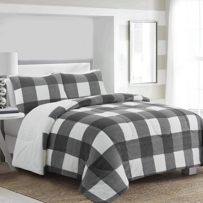 Ensemble d’édredon Henrick 3 pièces en sherpa pour très grand lit – gris
