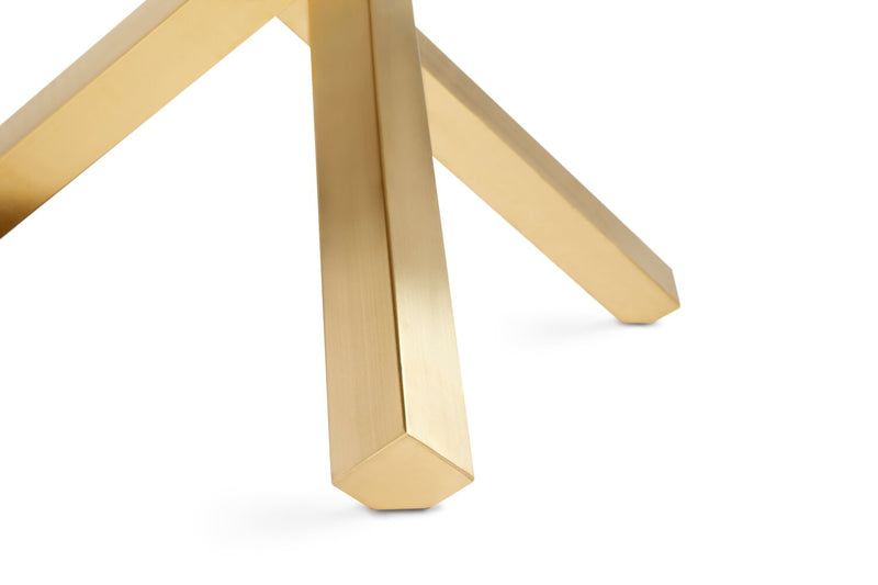 Table de salle à manger ronde Gem de 55 po (L) avec dessus en verre et base géométrique en métal - dorée