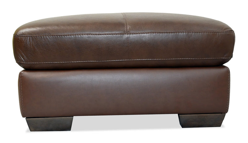 Pouf Classico de 30 po en cuir véritable avec pattes en bois - tabac