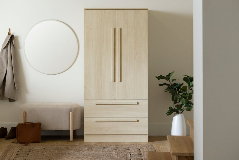 Commode verticale Alex de 33 po (L) x 68,5 po (H) à 2 tiroirs avec armoire de rangement pour la chambre à coucher - naturelle