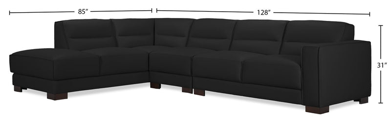 Sofa sectionnel de gauche Citadel 3 pièces en cuir véritable de qualité supérieure avec pattes en bois - noir