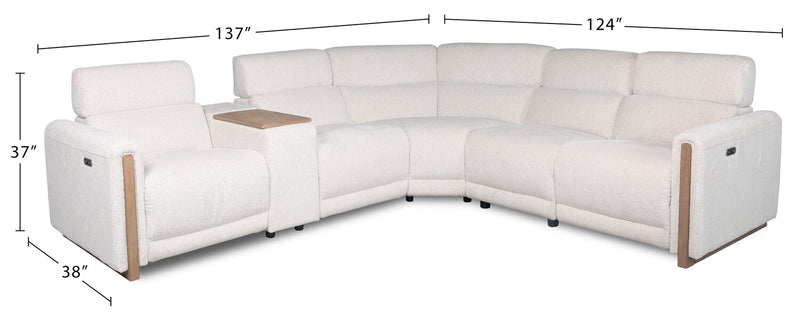 Sofa sectionnel modulaire à inclinaison électrique Sable 6 pièces en chenille avec appuie-têtes électriques et port USB - blanc albâtre