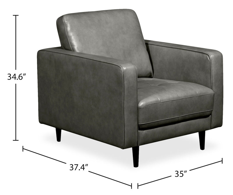 Fauteuil Edge de 35 po en cuir véritable avec pattes en bois et coussin de dossier amovible - gris