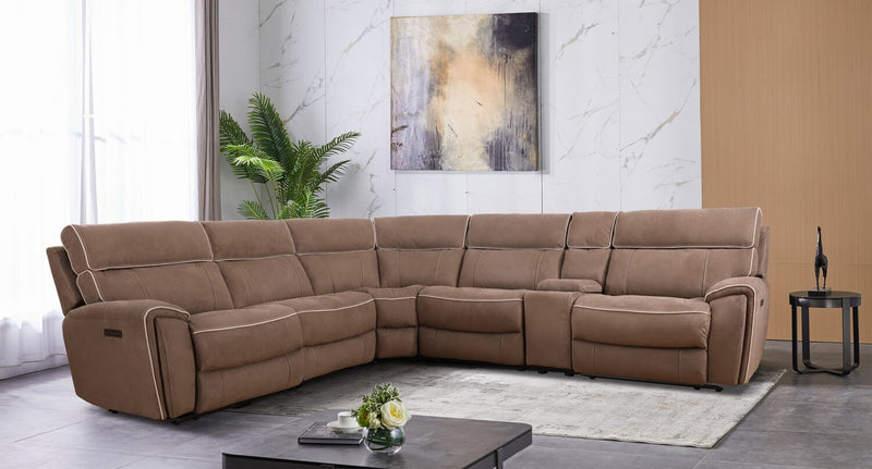 Sofa sectionnel à inclinaison électrique Newport de Cindy Crawford Home 6 pièces en suédine avec fauteuil inclinable sans accoudoirs - taupe
