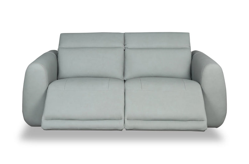 Sofa à inclinaison électrique Gianna de 76 po en cuir véritable avec appuie-têtes électriques et ports USB - bleu spa