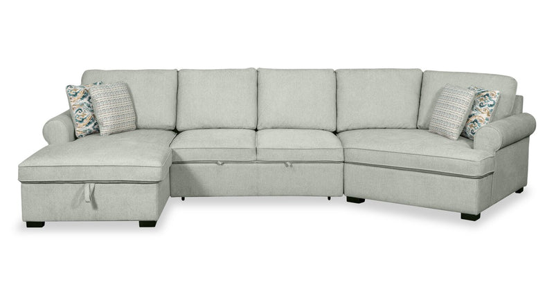  Sofa-lit sectionnel enveloppant de gauche Haven de Scott Living 3 pièces en tissu de chenille avec rangement - écume de mer 