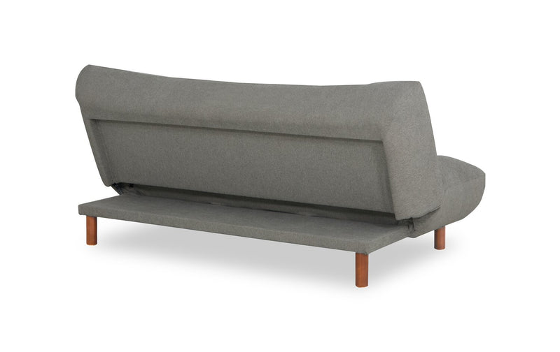 Futon Campus de 76 po en tissu avec mécanisme Klik Klak, capitonnage et pattes en bois - gris