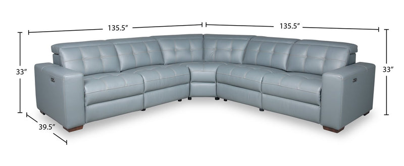 Sofa sectionnel à inclinaison électrique Geneva 3 pièces en cuir véritable avec appuie-têtes électriques et port USB - bleu piscine
