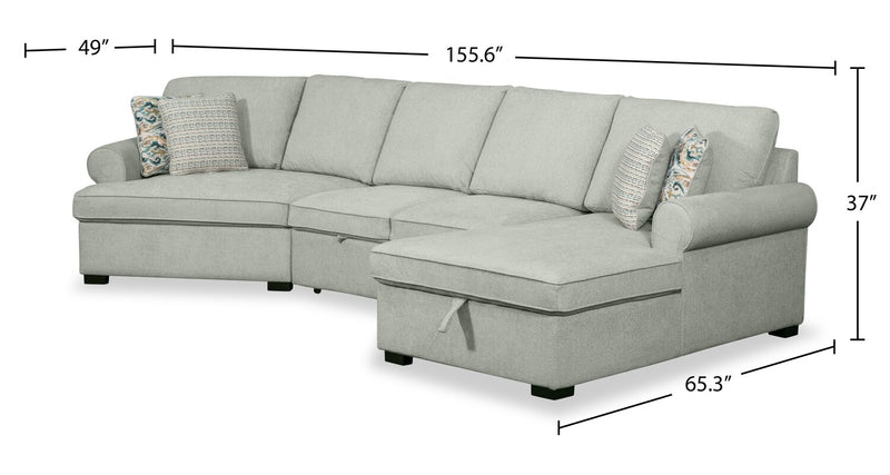 Sofa-lit sectionnel enveloppant de gauche Haven de Scott Living 3 pièces en tissu de chenille avec rangement - écume de mer 