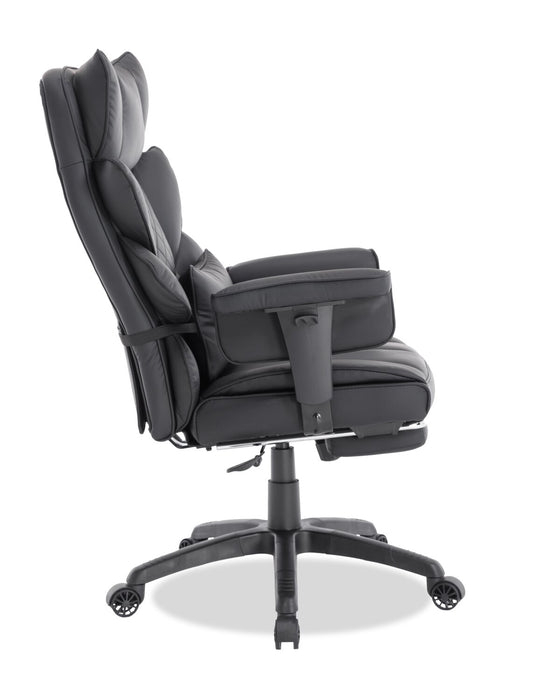 Chaise de bureau réglable Tommy de 28.7 po en similicuir avec repose-pieds et accoudoirs réglables - noire 
