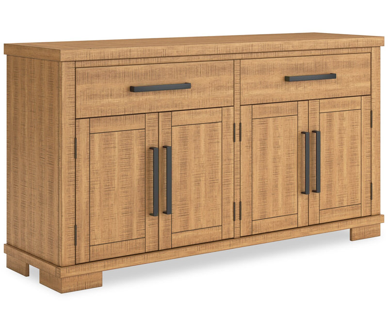 Desserte de salle à manger Archer de 66 po (L) avec 2 tiroirs, 4 portes et tablettes réglables - brun clair