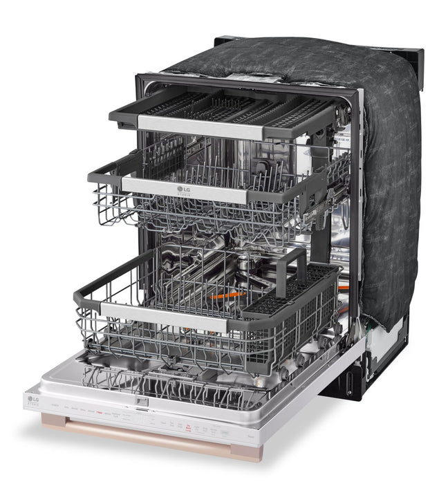 Lave-vaisselle intelligent encastré LG Studio à 40 dBA de 24 po avec commandes sur le dessus - essence blanche - SDWB24W3