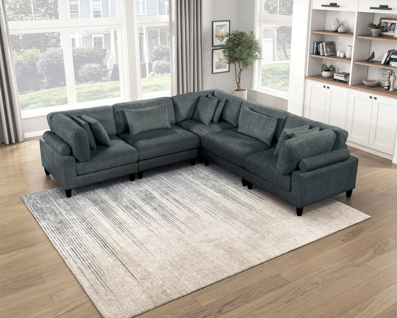 Sofa sectionnel modulaire Lounge 5 pièces en chenille - gris