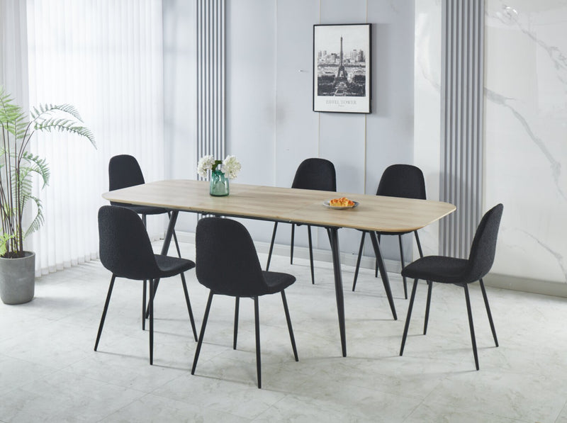 Ensemble de salle à manger Joss 7 pièces avec table et 6 chaises - rallonge papillon 63 po à 86,5 po (L), métal - naturel et noir