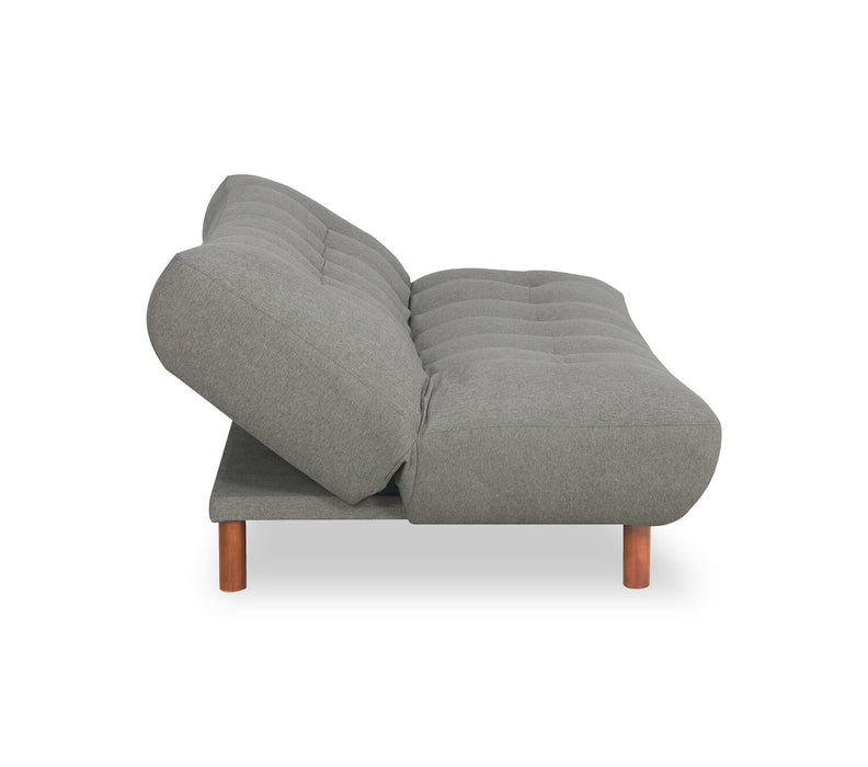 Futon Campus de 76 po en tissu avec mécanisme Klik Klak, capitonnage et pattes en bois - gris