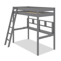  Lit mezzanine Brody gris avec bureau intégré, échelle et garde-corps pour enfants et adolescents - format lit simple