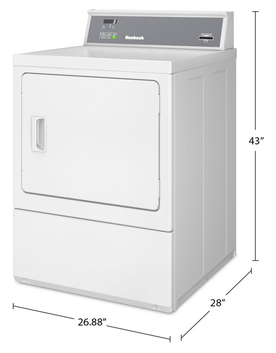 Sécheuse électrique commerciale Huebsch de 7 pi3 à chargement frontal avec compatibilité avec les cartes - blanche - HDENYRGS176CW01
