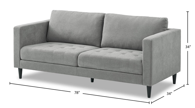 Sofa Metro de 78 po en tissu avec coussins de siège capitonnés et coussins de dossier réversibles - gris