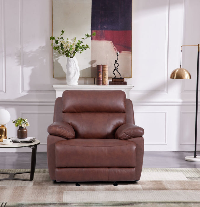 Fauteuil à inclinaison électrique Sorrento de 42 po en cuir véritable avec port USB - brun brique de Madrid