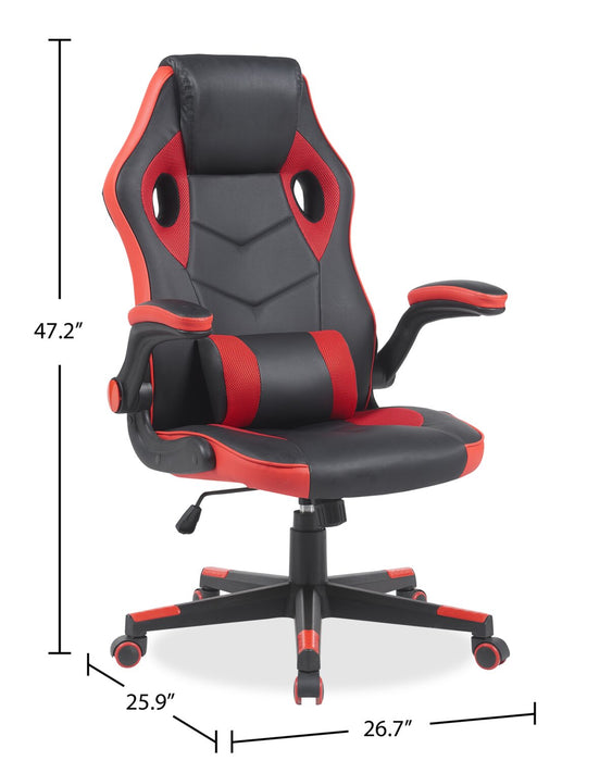 Fauteuil de jeu ergonomique Phœnix de 26,7 po avec coussin lombaire - noir et rouge