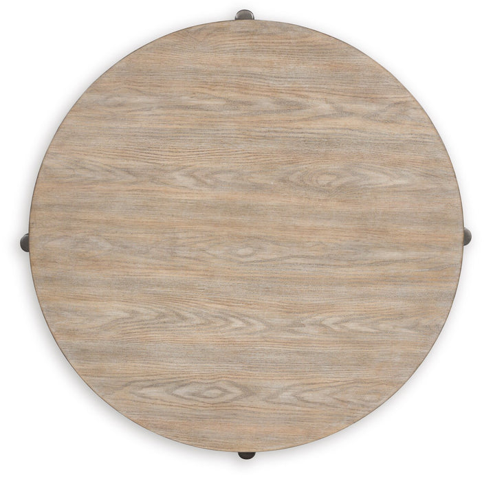 Table à café ronde moderne Lloyd de 43 po avec tablette et roulettes - gris-brun