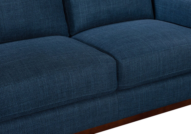 Sofa River de 87 po en tissu d’apparence lin avec base et pattes en bois - bleu