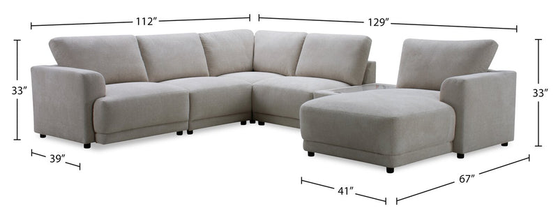Sofa sectionnel modulaire de droite Voyage 6 pièces en tissu avec console et coussins de dossier amovibles - taupe