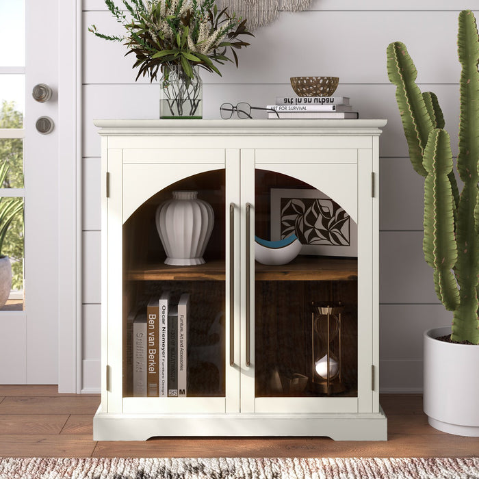 Armoire décorative Twyla en bois massif avec portes arquées - blanche