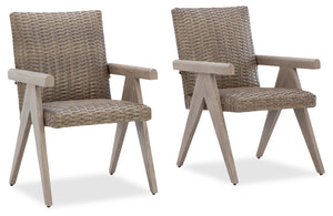 Ensemble de 2 chaises Muskoka pour la terrasse à l’extérieur - osier en résine, résistant aux rayons UV et aux intempéries - beige