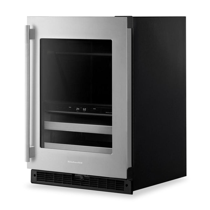 Refroidisseur à boissons KitchenAid de 24 po avec grilles à devant en bois - noir et acier inoxydable - KUBR524SSB 