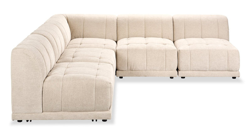 Sofa sectionnel modulaire sans accoudoirs Oaklyn de Kort & Co. 5 pièces en tissu avec coussins de siège capitonnés - beige