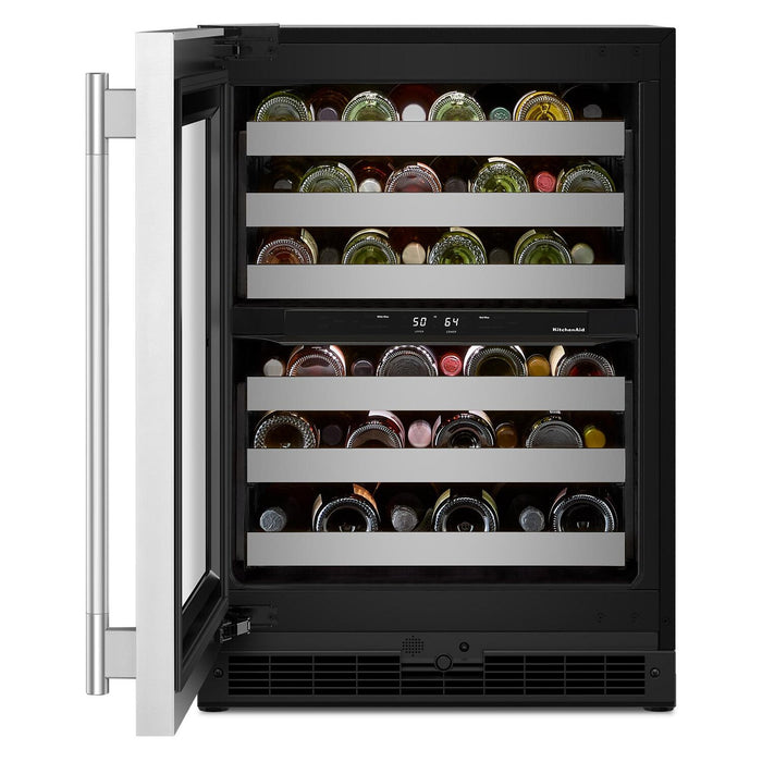 Refroidisseur à vin sous le comptoir KitchenAid de 24 po avec extension complète – acier inoxydable - KUWR324SSB