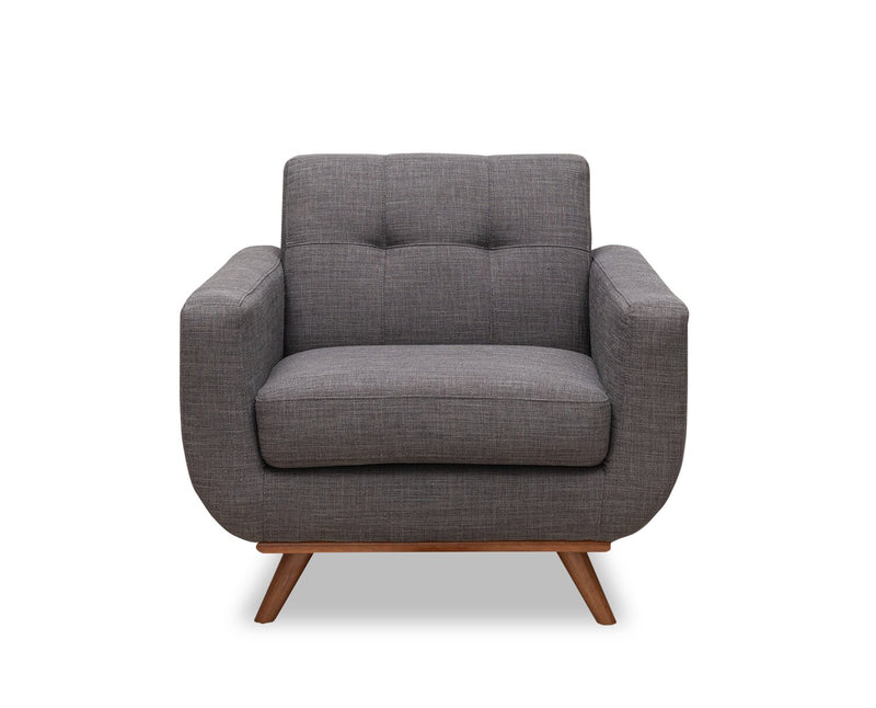 Fauteuil Freeman Kort & Co. de 37 po en tissu d’apparence lin avec pattes en bois et coussin de dossier capitonné - gris anthracite