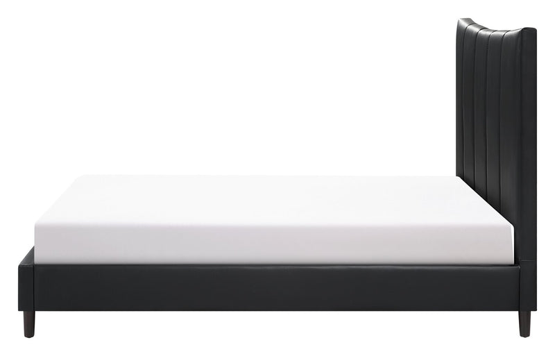 Lit plateforme rembourré Paseo en tissu de cuir végétalien noire - format lit double