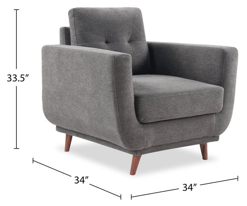 Fauteuil Cosmo de 34 po en tissu avec coussin de dossier capitonné - anthracite