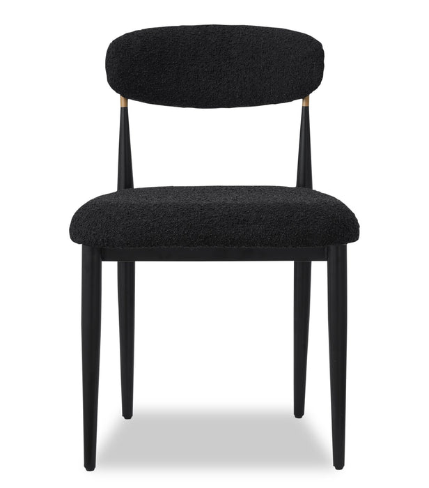 Chaise de salle à manger Capri de Kort & Co. en métal avec tissu bouclé et touches dorées - noire