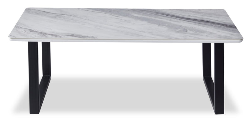 Table à café moderne Serena de 47,25 po - blanche et noire avec imitation de marbre
