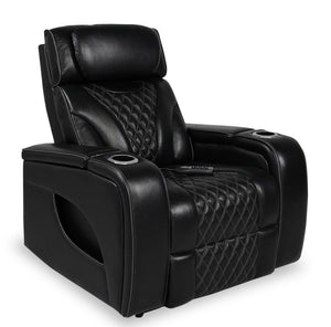 Fauteuil de massage à inclinaison électrique Elite de 38 po en cuir véritable avec appuie-tête électrique et accoudoirs de rangement - noir