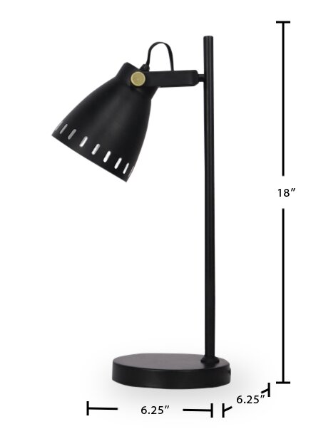 Lampe de travail et de bureau moderne Arthur de 18 po en métal - noire