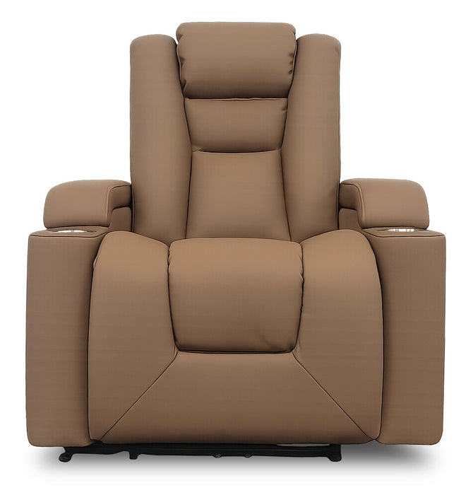 Fauteuil à inclinaison électrique Rylen de 35.4 po en similicuir avec appuie-tête électrique et accoudoirs de rangement - brun 