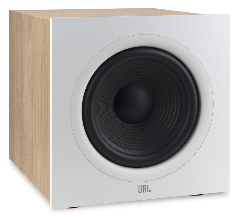 Caisson d’extrêmes graves amplifié de 300 W JBL Stage 200P de 10 po – blanc (JBL200PWHTAM)