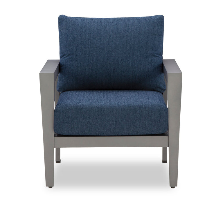 Ensemble Barrie 4 pièces pour la terrasse à l’extérieur avec sofa, 2 fauteuils et table - aluminium - bleu et gris