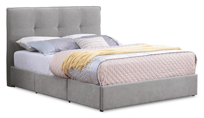 Amos Upholstered Storage Bed in Grey Fabric with Tufted Headboard & 3 Built-in Drawers - Full Size | Lit de rangement Amos rembourré en tissu gris avec tête de lit capitonnée et 3 tiroirs intégrés - format lit double