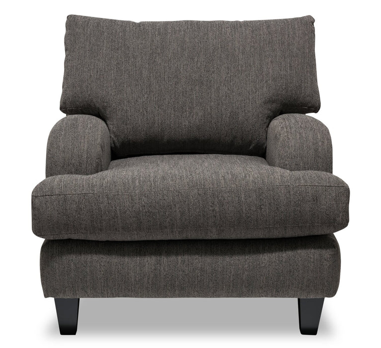 Fauteuil Nofia de 36 po fabriqué au Canada en tissu de chenille avec pattes en bois - gris anthracite