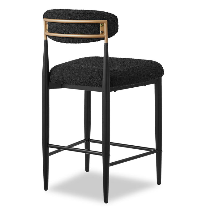 Tabouret Capri de Kort & Co. de hauteur comptoir en métal avec tissu bouclé et touches dorées - noir