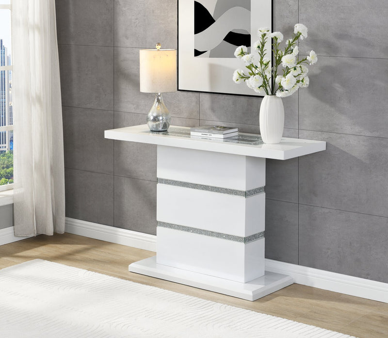 Table de salon somptueuse Garbo de 47.25 po - blanche et argentée avec touches scintillantesv