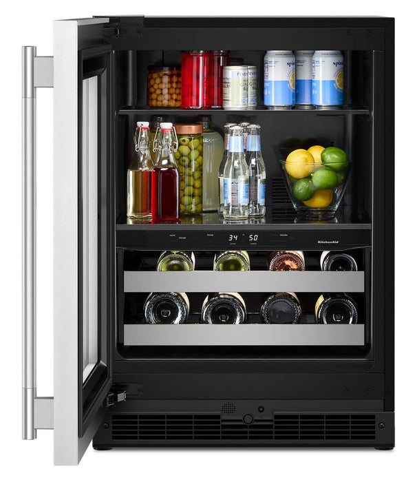 Refroidisseur à boissons KitchenAid de 24 po avec grilles à devant en bois - noir et acier inoxydable - KUBL524SSB