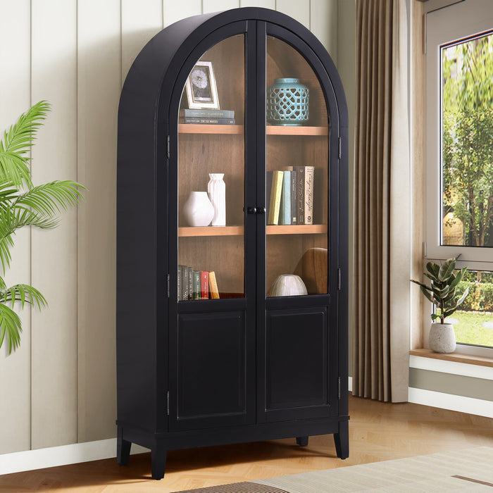 Armoire vitrée arquée Aeris de Kort & Co. avec portes en verre - noir mat et chêne naturel 