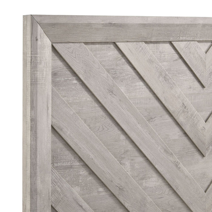 Lit à panneaux Lark blanc rustique avec tête de lit, cadre et motif de chevrons - format lit double