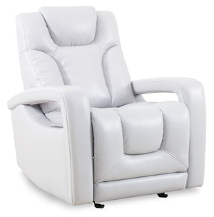 Fauteuil à inclinaison électrique Kenzo de 35 po en tissu d’apparence cuir avec appuie-tête électrique, repose-pieds et port USB - gris brouillard